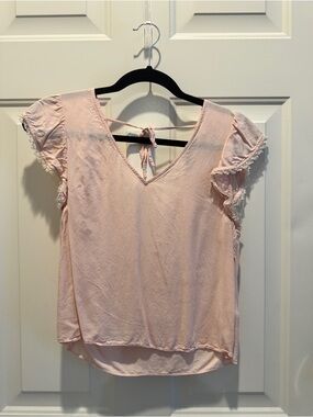 & Other Stories Pale Pink V-Neck Ruffle Sleeve Tie-Back Top